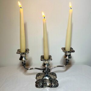 Vintage Solid Metal 3-Arm Coronet Silver Plate EP Lead Heavy Taper Candle Holder